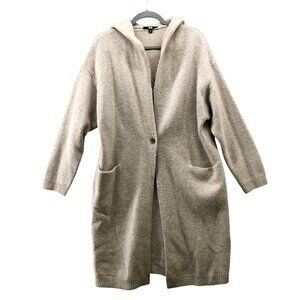Uniqlo Wool Blend Long Sweater Coat Cardigan Womens M Beige Coatigan Hooded